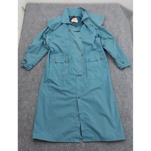 Vtg Australian Outback Duster Coat Small Teal Blue Caped Trench Snap Front